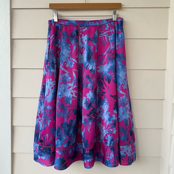 BANANA REPUBLIC • Bold Floral A Line Midi Skirt Pink/Blue Color Splash Size 2 - Picture 14 of 15